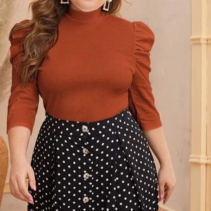 SHEIN Modely Plus Mock-Neck Leg-Of-Mutton Sleeve Top Size 14